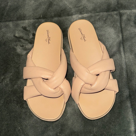 Universal Thread Cosette Women's Slide Tan 6.5 Crisscross Strap Slip On Sandals - Picture 1 of 5